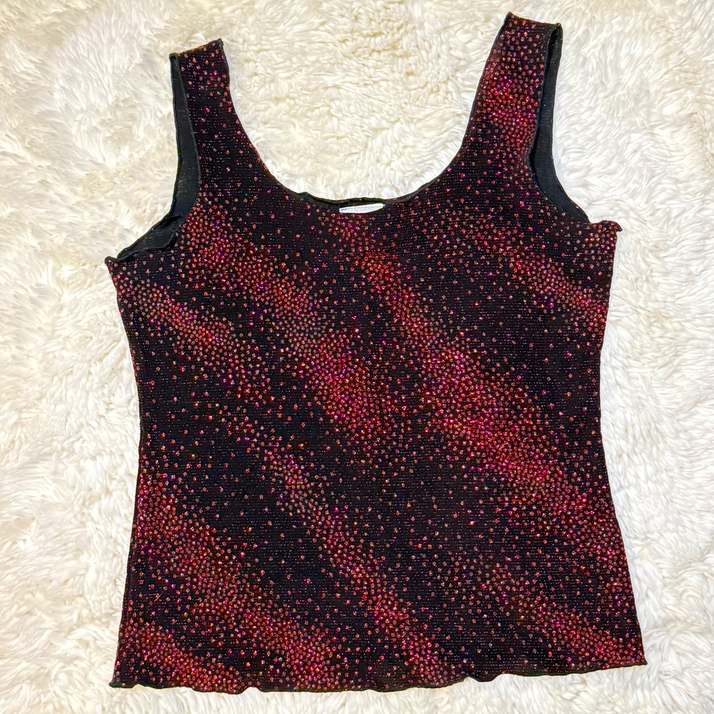 90s y2k Red & Black Glitter U-Neck Sleeveless Tank Top